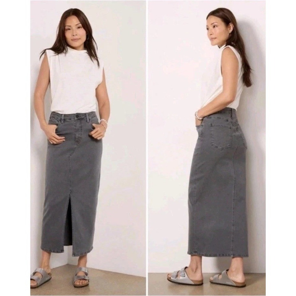 Kut from the kloth Sz 6 Long Maxi Skirt Gray Denim Kindra Boho Split Leg Womens